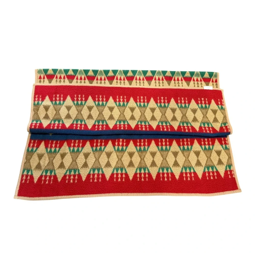 Vtg Biederlack Blanket Southwestern Aztec Tribal Geometric Fleece Throw Germany